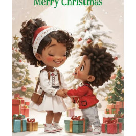 Cartão De Festividades Crianças Afro-Americanas Feliz Natal