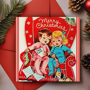 Cartão De Festividades Crianças Antigas Esperando o Papai Noel Natal Pers