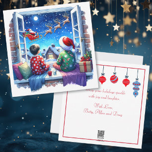 Cartão De Festividades Crianças assistindo Papais noeis na véspera de Nat