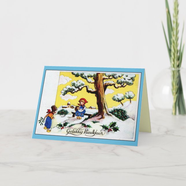 Cartão De Festividades Crianças bonitos do feliz ano novo holandês do (Frente)