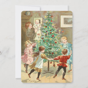 Cartão De Festividades Crianças de Árvore de Natal da Era Vitoriana