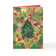 Crianças de árvores de Natal decoradas, verdes e b