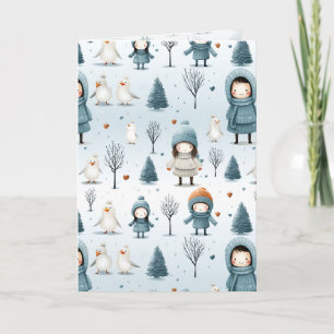 Cartão De Festividades Crianças de Inverno Brincando