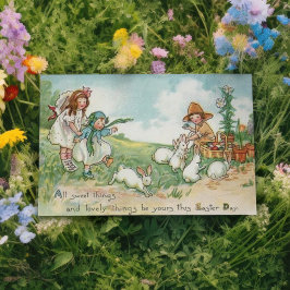 Cartão De Festividades Crianças de Páscoa e coelhos de Páscoa