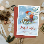 Cartão De Festividades Crianças de Vintage Bonitas com Cena de Dormência<br><div class="desc">Este cartão de Natal fofo e personalizado apresenta uma pintura de um rapaz e uma rapariga a dormir numa colina. Alguns elementos de design foram retirados de uma pintura Vintage e redefinidos/redesenhados. A parte traseira contém mais modelos de texto para personalização adicional e as cores de texto e de fundo...</div>
