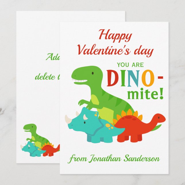 Cartão De Festividades Crianças Dia de os namorados Dinossauro Dino-mite  (Frente/Verso)