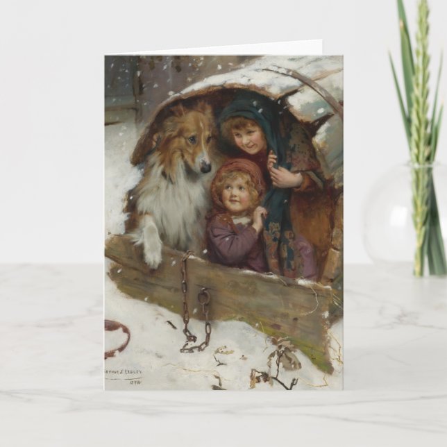 Cartão De Festividades Crianças do Victorian na casa de cachorro (Frente)