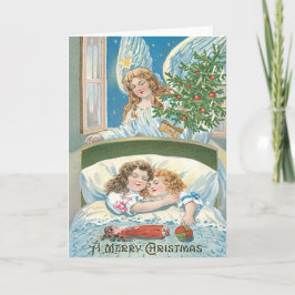 Cartão De Festividades Crianças Dormindo Anjo Árvore de Natal