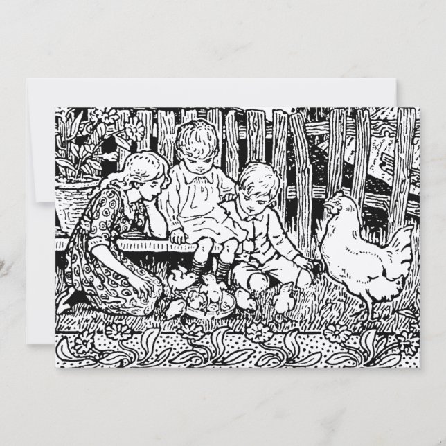 Cartão De Festividades Crianças e Pintinhos de bebês da era vitoriana (Frente)