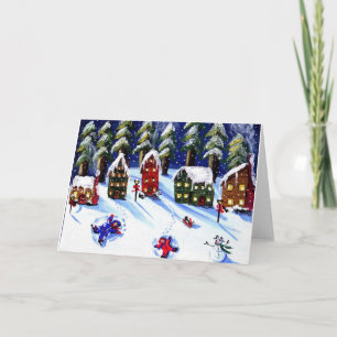 Cartão De Festividades Crianças Fazem Anjos de Neve Feriados Arte Folclór