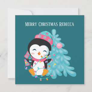 Cartão De Festividades Crianças festivas O pinguim de Natal adiciona sen