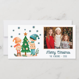 Cartão De Festividades Crianças Fofas Decorando a Árvore de Natal Foto