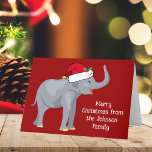 Cartão De Festividades Crianças Personalizadas de Elefantes de Natal Verm<br><div class="desc">Bons animais de férias são minha parte favorita do Natal. Um elefante bonito vestindo um chapéu vermelho de Papai Noel e parecendo feliz. Isto enche-me de espírito natalício. Personalize este cartão de feriado infantil com a sua mensagem.</div>