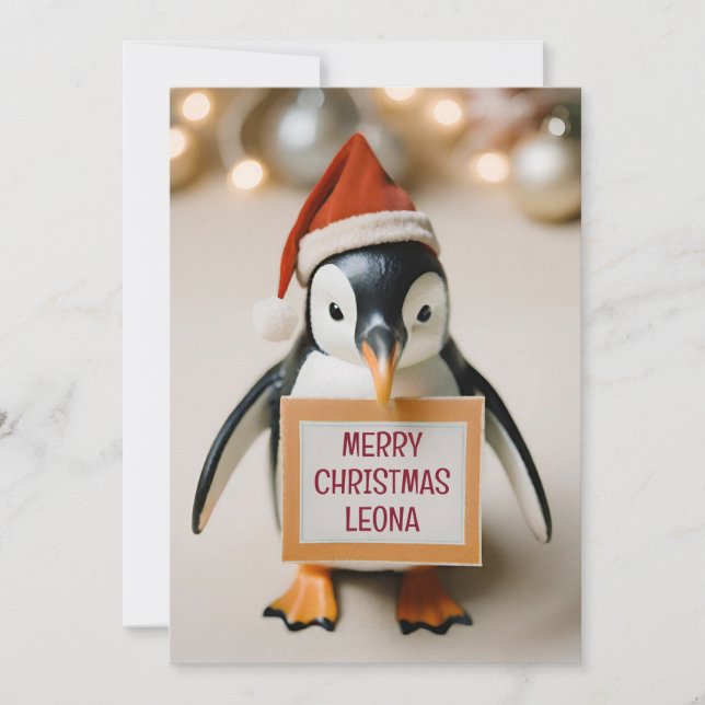 Cartão De Festividades Crianças Personalizadas Pinguim Novidade Natal (Frente)