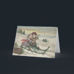 Cartão De Festividades Crianças que Sledding o inverno da neve da árvore<br><div class="desc">Hora de comemorar os feriados. Este impressão do natal vintage descreve sledding das crianças. As árvores da neve e do evergreen abundam.</div>