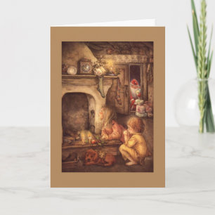 Cartão De Festividades Crianças Vintage Esperando Papai Noel