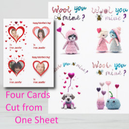 Cartão De Festividades Crianças Wooly Critters 4xValentine's Day Card