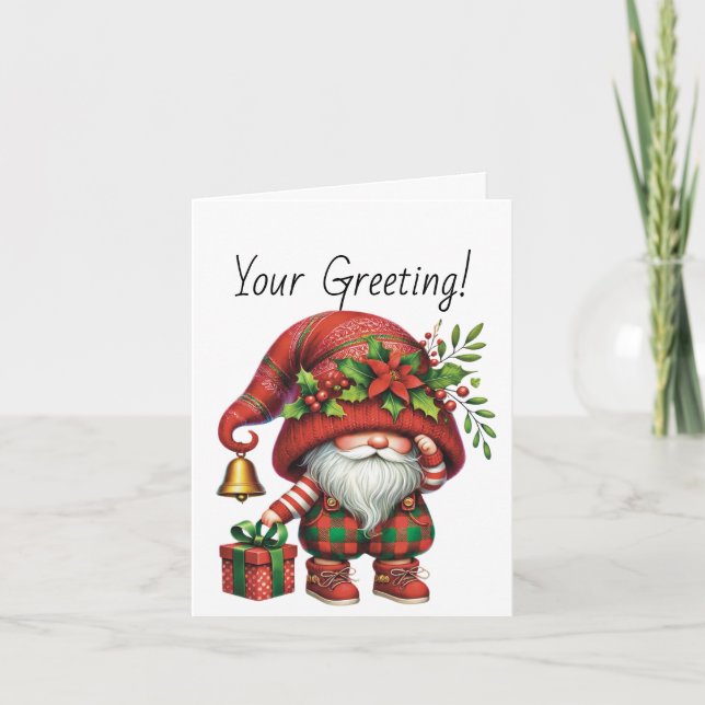 Cartão De Festividades Crie a sua Xadrez de Natal Gnomas Poinsettias (Frente)