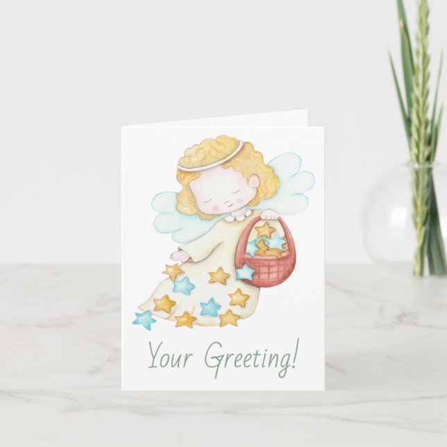 Cartão De Festividades Crie o seu natal de Anjo estrelado e bonito (Frente)