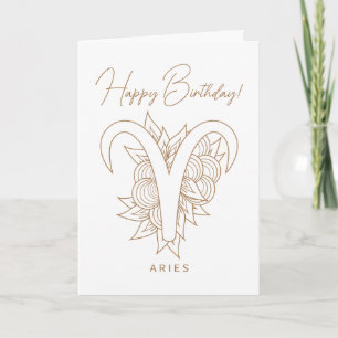 Cartão De Festividades Crie o seu próprio Elegante Dourado e branco Aries