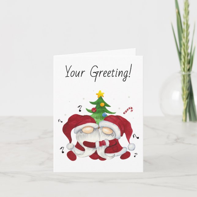 Cartão De Festividades Crie os seus gnomos de abraços da árvore de Natal  (Frente)