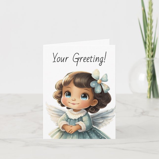 Cartão De Festividades Crie seu próprio Brunette Blue Angel Natal (Frente)