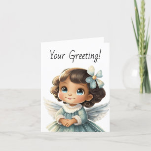Cartão De Festividades Crie seu próprio Brunette Blue Angel Natal