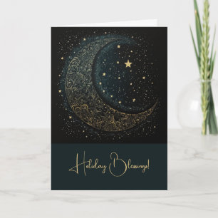 Cartão De Festividades Crie seu próprio Filigre Dourado Lua Celestial
