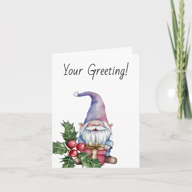 Cartão De Festividades Crie seu próprio Gnome roxo presente (Frente)