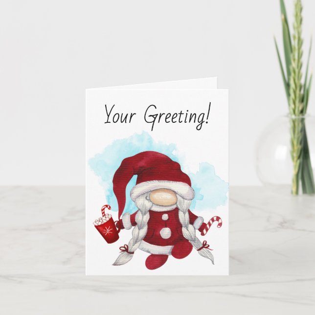 Cartão De Festividades Crie seu próprio Gnomo de Cacau de Natal bonito (Frente)