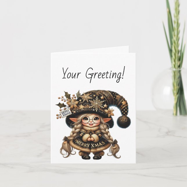 Cartão De Festividades Crie seu próprio Gnomo de Natal Mágico e Spunky (Frente)