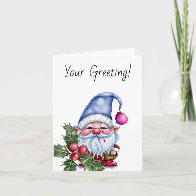 Cartão De Festividades Crie Seu Próprio Gnomo de Natal Periwinkle (Frente)