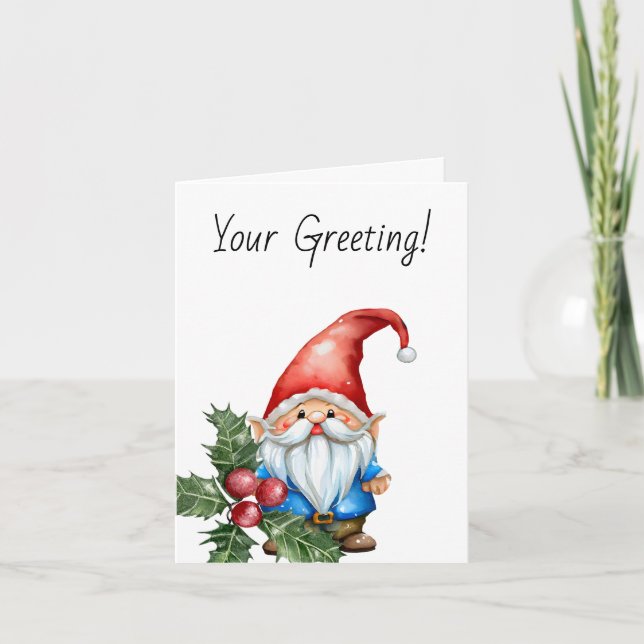 Cartão De Festividades Crie seu próprio Gnomo de Natal Vermelho e Azul (Frente)