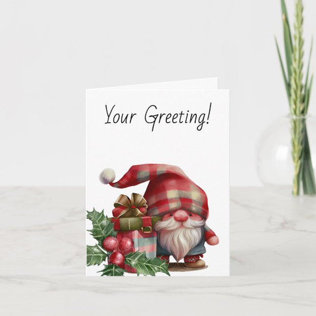 Cartão De Festividades Crie seu próprio Gnomo de Natal Xadrez (Frente)