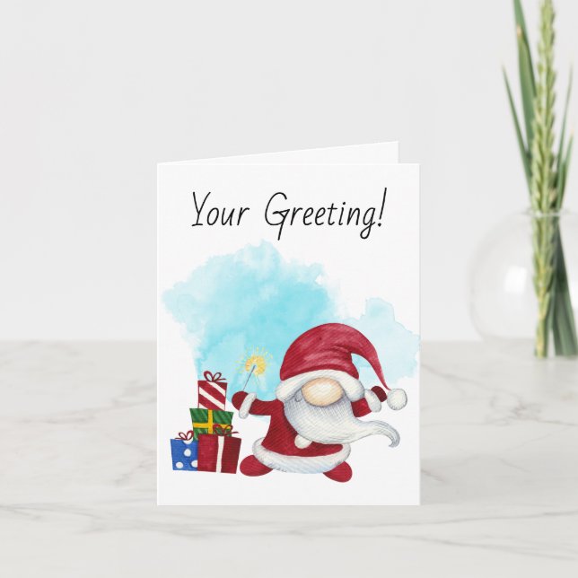 Cartão De Festividades Crie Seu Próprio Natal Apresenta Gnomo Sparkler (Frente)