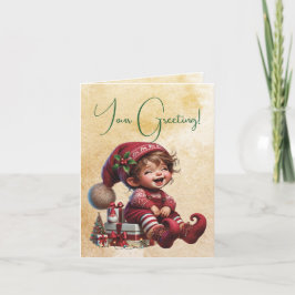 Cartão De Festividades Crie seu próprio Natal vintage Rindo Gnome