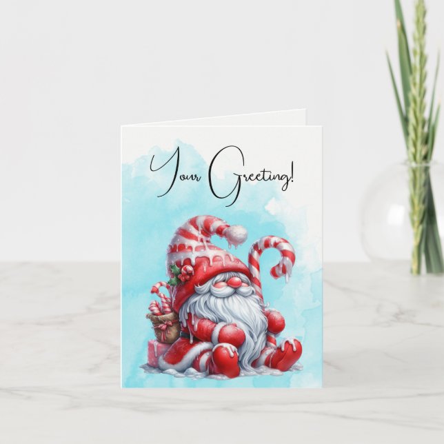 Cartão De Festividades Crie Seu Próprio Peppermineiro Berries Natal Gnomo (Frente)