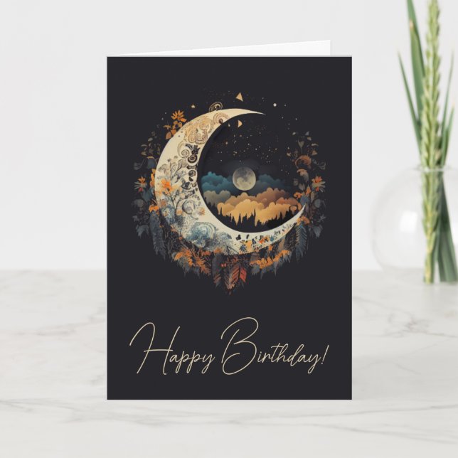 Cartão De Festividades Crie sua própria paisagem da Lua Crescente do Boho (Frente)