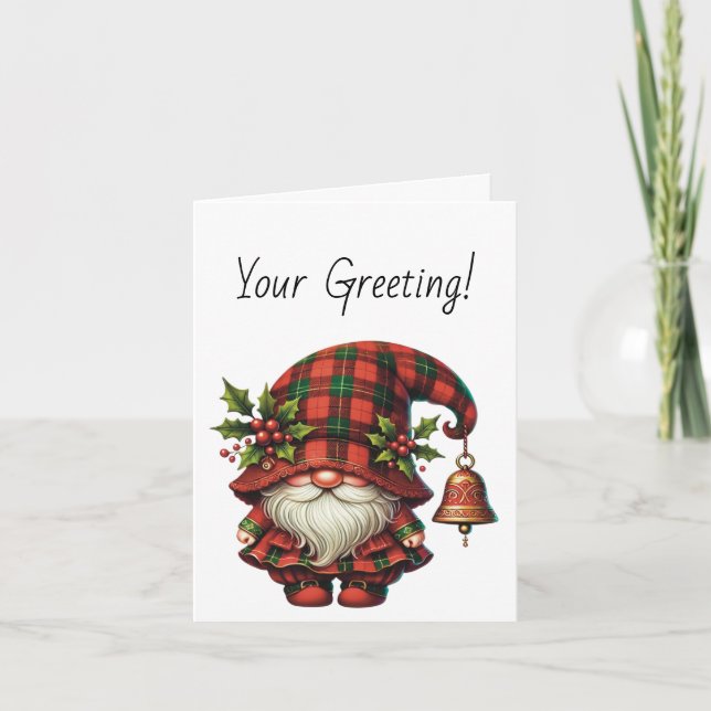Cartão De Festividades Crie sua Xadrez de Natal Holly Gnomo (Frente)