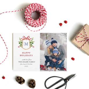 Cartão De Festividades Crista Feliz de Feriados com foto de Monograma ver