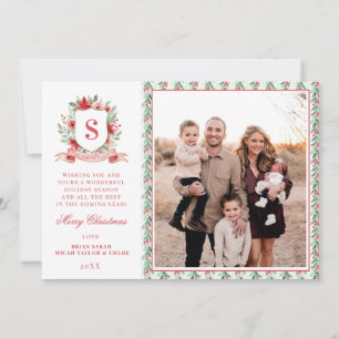 Cartão De Festividades Crista Floral Grandmillennial   Monograma de Natal