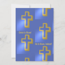 Cartão De Festividades Cristo é Risen Na verdade Dourado Cruz Cristã Azul