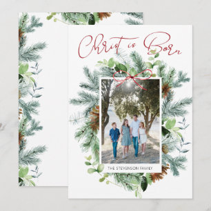 Cartão De Festividades Cristo Nasceu Foto Verde de Inverno