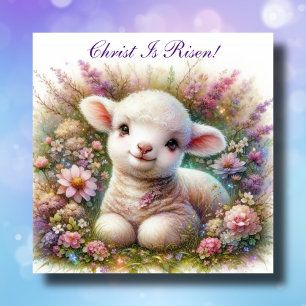 Cartão De Festividades Cristo Risen Páscoa Lamb Floral Christian