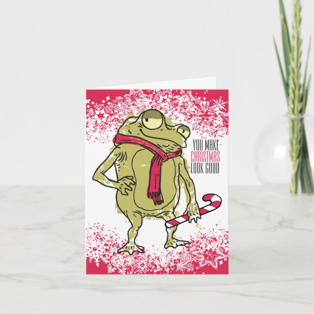 Cartão De Festividades crochê de tricô com cachecol sapo feito à mão no N (Frente)