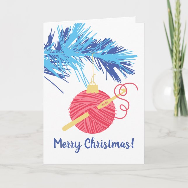 Cartão De Festividades Crochet hook ball of yarn ornament Christmas (Frente)