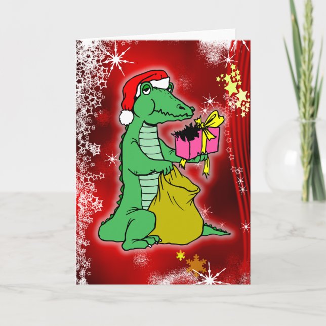 Cartão De Festividades Crocodilo de Natal (Frente)