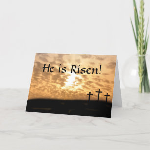 Cartão De Festividades Crosses and Sunset "He Is Risen" Greeting Card