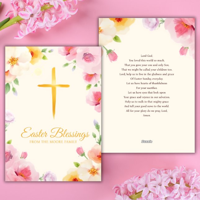 Cartão De Festividades Crucifixo Católico Aquarela Bênçãos Páscois da Ora (Watercolor Catholic Cross Easter Blessings Prayer Holiday Card)