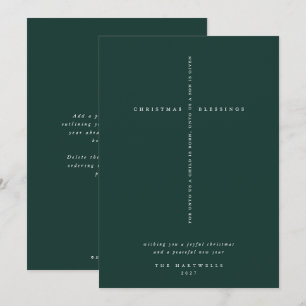 Cartão De Festividades Cruz de Escritura Verde Escura Elegante